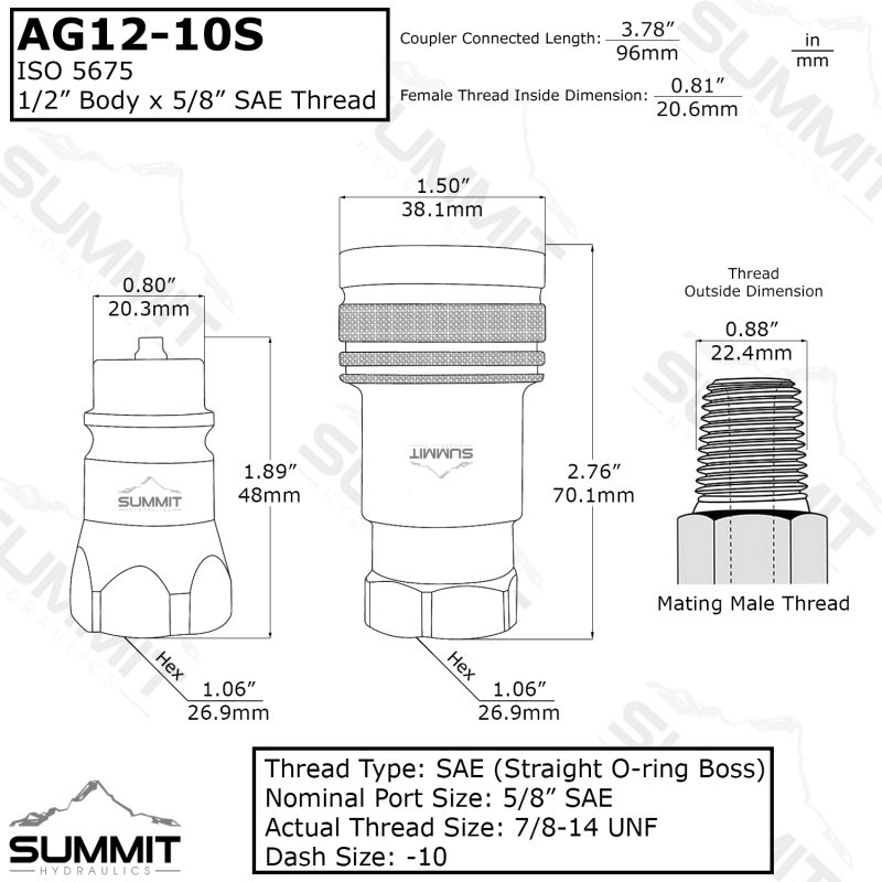 AG 1/2" Body 5/8" NPT Thread ISO 5675
