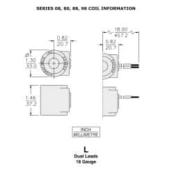 HydraForce 6302012 Solenoid Valve Coil, Wire Leads, 12v DC, 08 Series