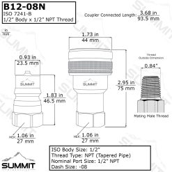 B12-08N-SET Dimension Chart
