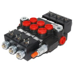 Hydraulic Monoblock Solenoid Control Valve, 3 Spool, 13 GPM, 12V DC