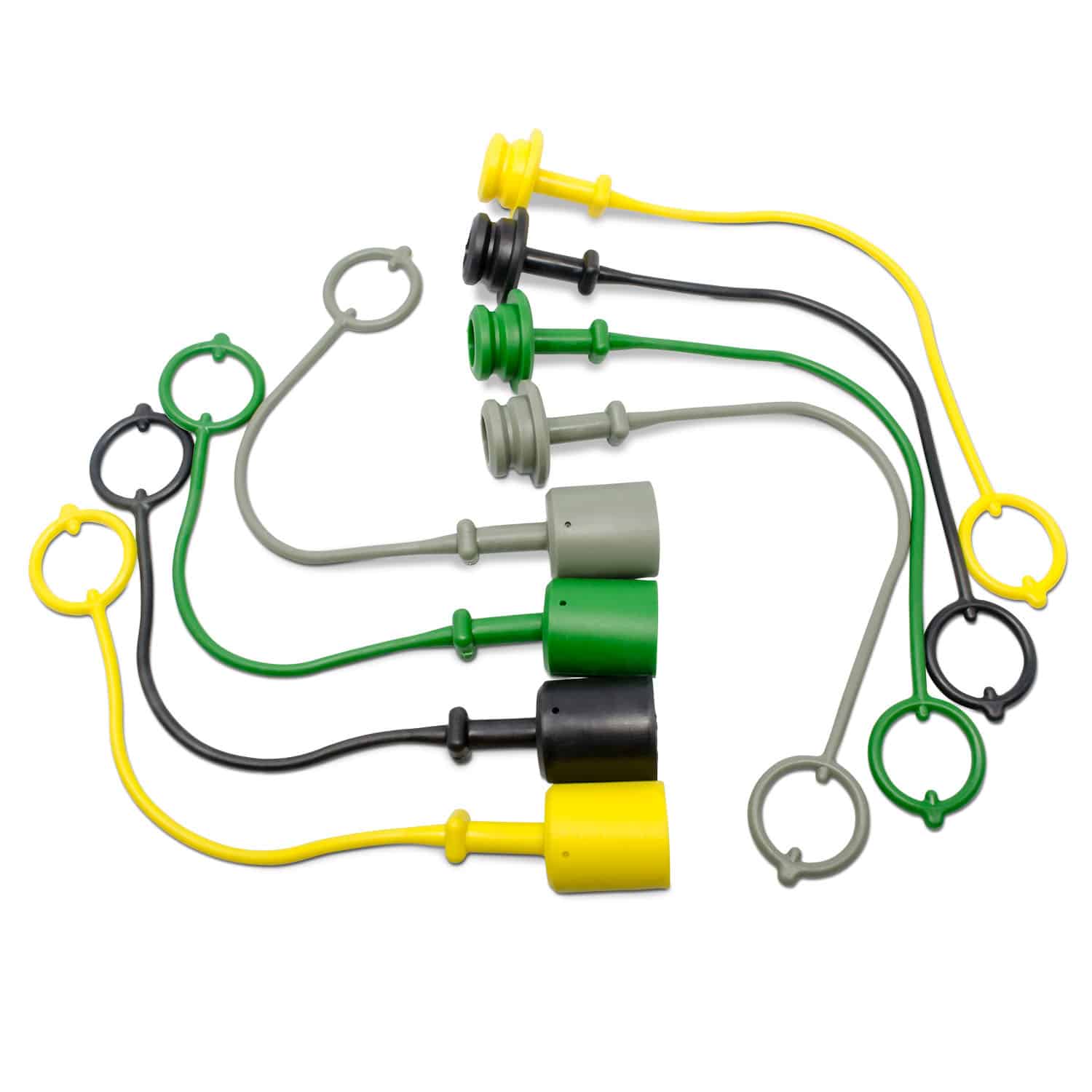4 Sets - 1/2" Agricultural ISO 5675 (Pioneer Style) Hydraulic Male Dust Cap and Female Plug Cover Set (Green, Black, Yellow, Grey)