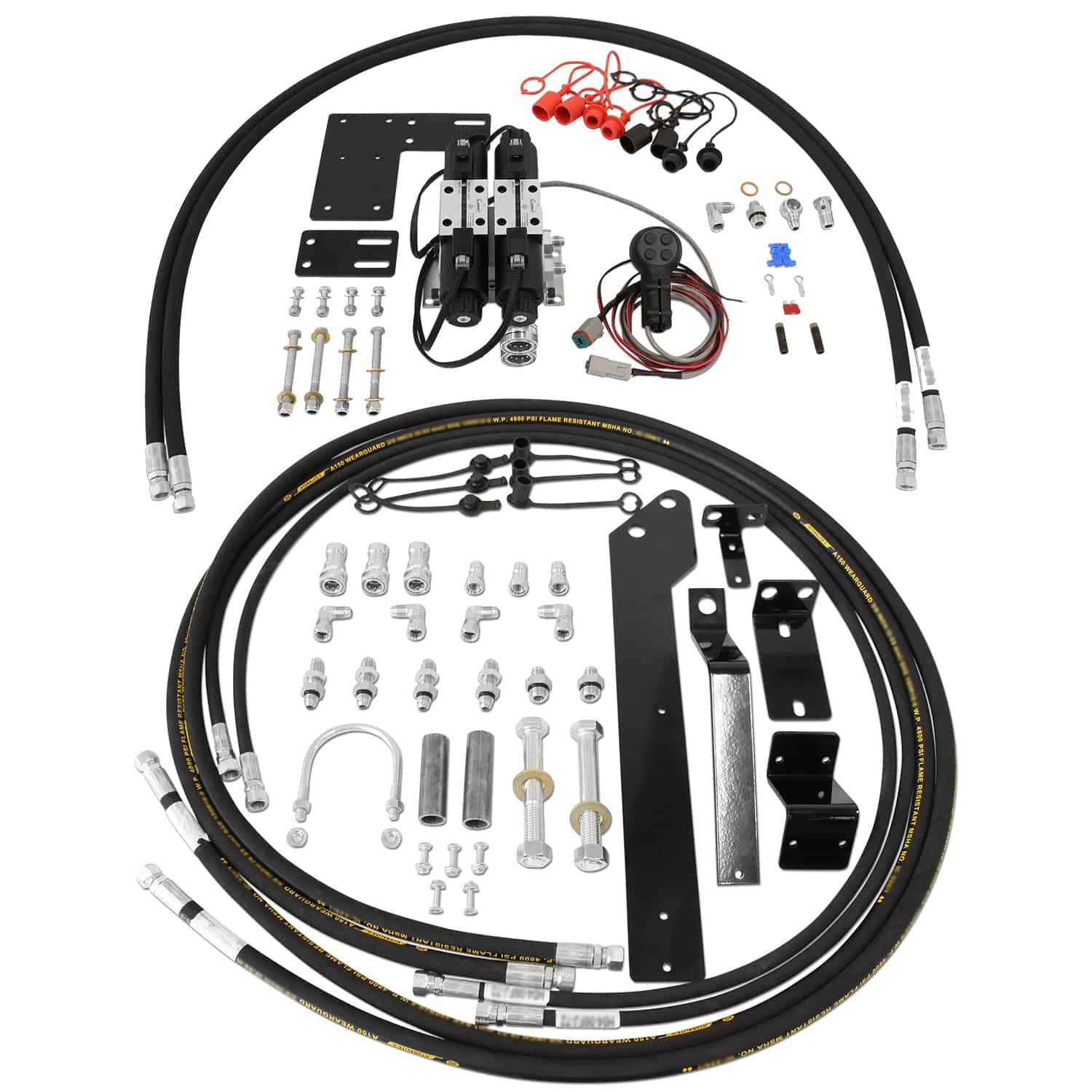 Kit components of Kubota 4 spool front third function and rear remote and front third function kit FR2-K4