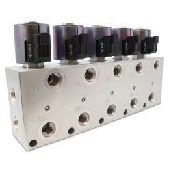 Side view of 5 circuit hydraulic multiplier valve