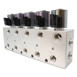 Side view of 5 circuit hydraulic multiplier valve