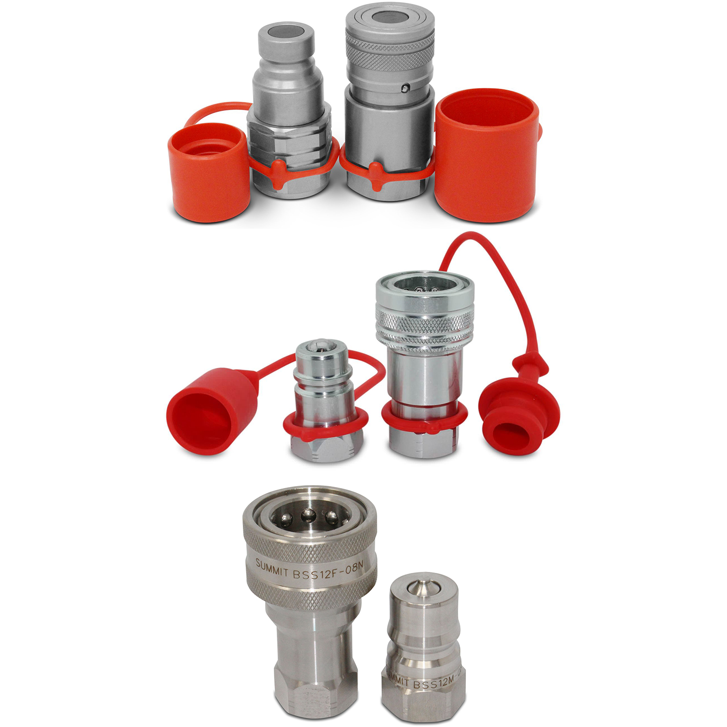 Thumbnail showing three popular quick coupler types: flat face, agricultural and ISO 7241-B